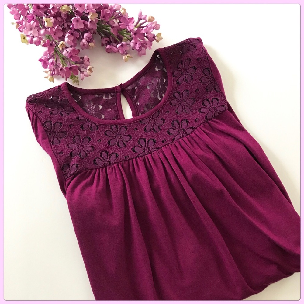 Purple Crochet Lace Daisy Flower Blouse Size S - Picture 4 of 8